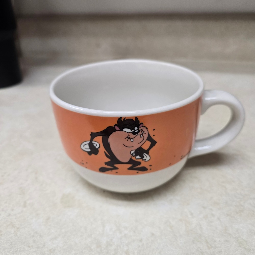 Vintage 1998 Looney Tunes Taz Tasmanian Devil Soup Mug Gibson Orange White 24oz